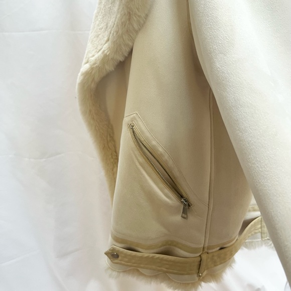 Faux shearling/fur cream oversized biker jacket from Zara women’s size M - Picture 4 of 8